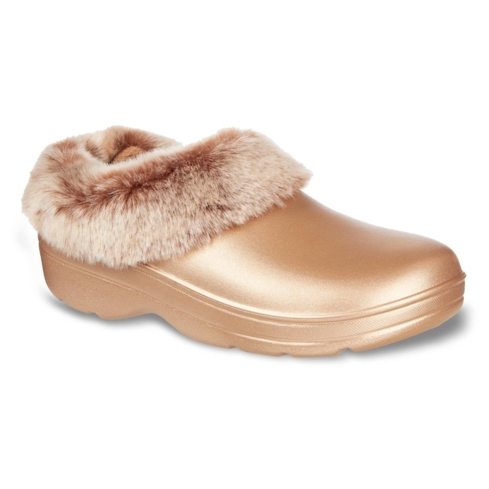 Totes Bailey Women's Faux Fur Removable Liner Clog Slippers - Metallic Buckskin